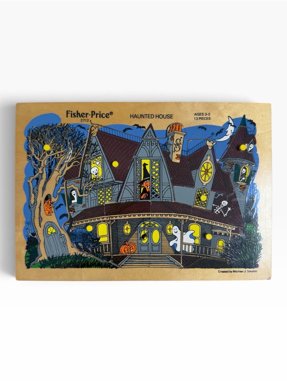 Vintage 1980s Fisher-Price Haunted House Wooden Puzzle #2712 Complete 13 Pieces